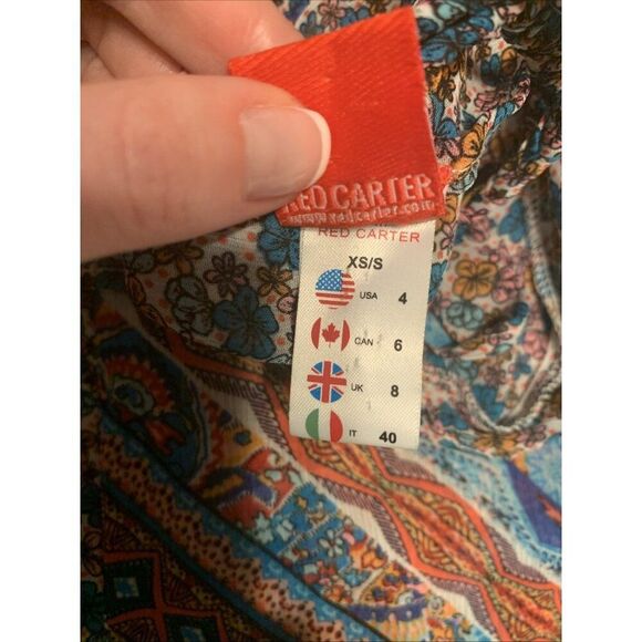 Red Carter Bohemian Blue Pink Tank Swim Open Front Knee Length Dress Xs Small - Picture 4 of 5